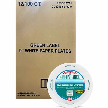Ajm Packaging PAPER PLATES, GREEN LABEL, 9 PLATE, 12PK AJMPP9GRA